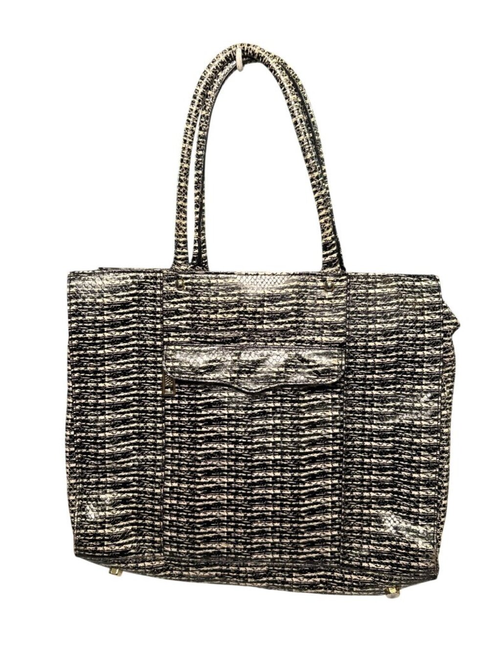 Rebecca Minkoff Black & White Snake Print Tote Bag 100% Leather Magnetic Closure